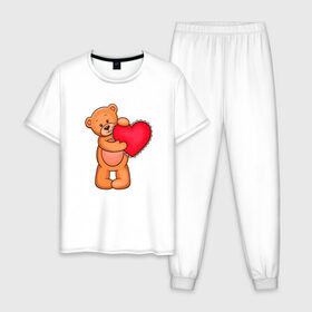 Мужская пижама хлопок с принтом Миша в Курске, 100% хлопок | брюки и футболка прямого кроя, без карманов, на брюках мягкая резинка на поясе и по низу штанин
 | 14 февраля | bear | cute | february 14 | heart | love | valentines day | ангелы | девушке | день влюбленных | день святого валентина | любовь | медвежонок | мило | милота | мишка | мишки | пара | парню | подарок | праздник