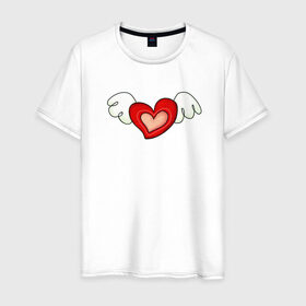 Мужская футболка хлопок с принтом Крылья Любви в Курске, 100% хлопок | прямой крой, круглый вырез горловины, длина до линии бедер, слегка спущенное плечо. | Тематика изображения на принте: 14 февраля | bear | cute | february 14 | heart | love | valentines day | ангелы | девушке | день влюбленных | день святого валентина | крылья | любовь | медвежонок | мило | милота | мишка | мишки | пара | парню | подарок