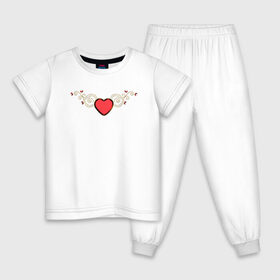 Детская пижама хлопок с принтом Heart в Курске, 100% хлопок |  брюки и футболка прямого кроя, без карманов, на брюках мягкая резинка на поясе и по низу штанин
 | Тематика изображения на принте: 14 февраля | bear | cute | february 14 | heart | love | valentines day | ангелы | девушке | день влюбленных | день святого валентина | крылья | любовь | медвежонок | мило | милота | мишка | мишки | пара | парню | подарок