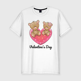 Мужская футболка хлопок Slim с принтом Тедди Лав в Курске, 92% хлопок, 8% лайкра | приталенный силуэт, круглый вырез ворота, длина до линии бедра, короткий рукав | 14 февраля | love | the 14th of february | valentine | день влюбленных | любовь | пара | святой валентин