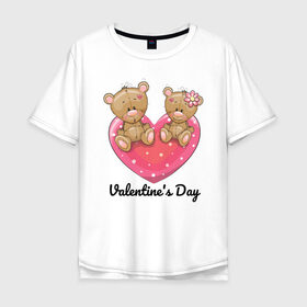 Мужская футболка хлопок Oversize с принтом Тедди Лав в Курске, 100% хлопок | свободный крой, круглый ворот, “спинка” длиннее передней части | 14 февраля | love | the 14th of february | valentine | день влюбленных | любовь | пара | святой валентин