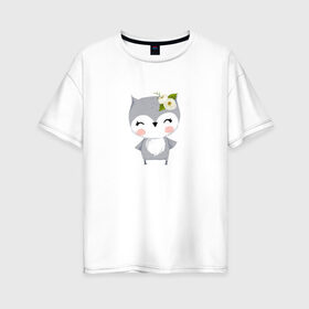 Женская футболка хлопок Oversize с принтом Сова в Курске, 100% хлопок | свободный крой, круглый ворот, спущенный рукав, длина до линии бедер
 | весна | птица | совушка | цветы