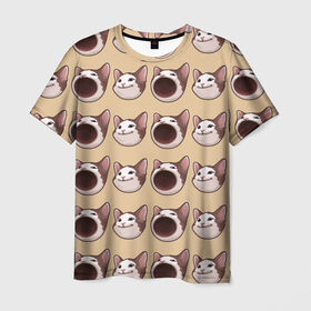 Мужская футболка 3D с принтом поп кэт в Курске, 100% полиэфир | прямой крой, круглый вырез горловины, длина до линии бедер | Тематика изображения на принте: popping cat | кот | мем