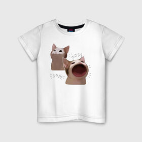 Детская футболка хлопок с принтом Cat Pop - Мем в Курске, 100% хлопок | круглый вырез горловины, полуприлегающий силуэт, длина до линии бедер | Тематика изображения на принте: art | cat | mem | meme | memes | music | pop | retro | style | арт | буп | кот | котенок | котик | котэ | мем | мемы | музыка | ретро