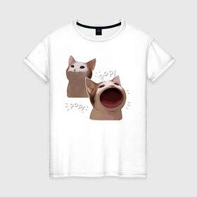 Женская футболка хлопок с принтом Cat Pop - Мем в Курске, 100% хлопок | прямой крой, круглый вырез горловины, длина до линии бедер, слегка спущенное плечо | art | cat | mem | meme | memes | music | pop | retro | style | арт | буп | кот | котенок | котик | котэ | мем | мемы | музыка | ретро