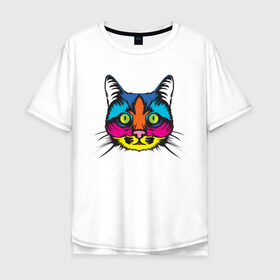 Мужская футболка хлопок Oversize с принтом Pop Cat в Курске, 100% хлопок | свободный крой, круглый ворот, “спинка” длиннее передней части | art | cat | colorful | mem | meme | memes | music | pop | rainbow | retro | style | арт | буп | кот | котенок | котик | котэ | краски | красочный | мем | мемы | музыка | ретро