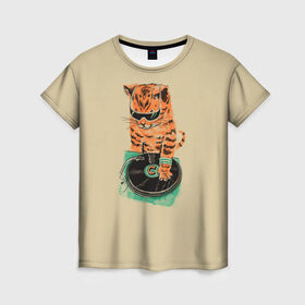 Женская футболка 3D с принтом Cat DJ в Курске, 100% полиэфир ( синтетическое хлопкоподобное полотно) | прямой крой, круглый вырез горловины, длина до линии бедер | art | cat | dj | goer | musician | party | pop | singer | арт | буп | диджей | кот | кошка | музыкант | певец | поп | тусовщик