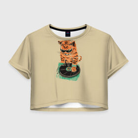 Женская футболка Crop-top 3D с принтом Cat DJ в Курске, 100% полиэстер | круглая горловина, длина футболки до линии талии, рукава с отворотами | art | cat | dj | goer | musician | party | pop | singer | арт | буп | диджей | кот | кошка | музыкант | певец | поп | тусовщик