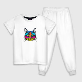 Детская пижама хлопок с принтом Pop art Cat в Курске, 100% хлопок |  брюки и футболка прямого кроя, без карманов, на брюках мягкая резинка на поясе и по низу штанин
 | art | cat | colors | paints | pop | riot | арт | буйство | буп | кот | кошка | краски | поп