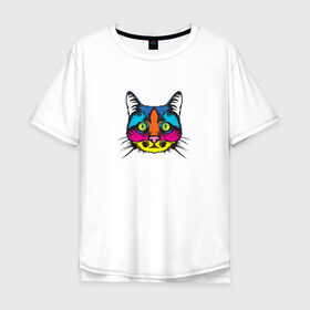 Мужская футболка хлопок Oversize с принтом Pop art Cat в Курске, 100% хлопок | свободный крой, круглый ворот, “спинка” длиннее передней части | art | cat | colors | paints | pop | riot | арт | буйство | буп | кот | кошка | краски | поп