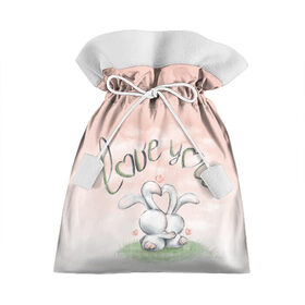 Подарочный 3D мешок с принтом Люблю тебя в Курске, 100% полиэстер | Размер: 29*39 см | влюбленные | зайчики | любовь | розовый | сердце