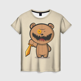 Женская футболка 3D с принтом МИШКА в Курске, 100% полиэфир ( синтетическое хлопкоподобное полотно) | прямой крой, круглый вырез горловины, длина до линии бедер | злой | игрушка | любовь | медвежонок | мишка | ужасы | юмор