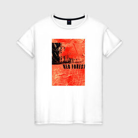 Женская футболка хлопок с принтом Красный лес в Курске, 100% хлопок | прямой крой, круглый вырез горловины, длина до линии бедер, слегка спущенное плечо | gta | los santos | san andreas | абстракция | лес | складки