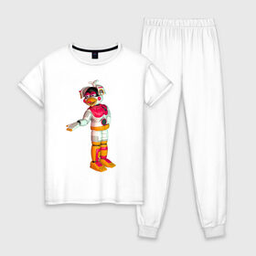 Женская пижама хлопок с принтом Фантайм Чика в Курске, 100% хлопок | брюки и футболка прямого кроя, без карманов, на брюках мягкая резинка на поясе и по низу штанин | fnaf | аниматроник | пиццерия | робот | фантайм чика | чика