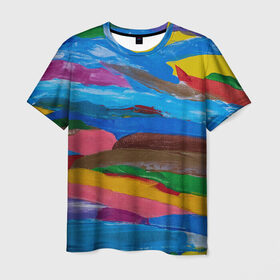 Мужская футболка 3D с принтом Картина абстракция в Курске, 100% полиэфир | прямой крой, круглый вырез горловины, длина до линии бедер | абстракция | картина | краска | масло | полосы | холст | цвет | яркость