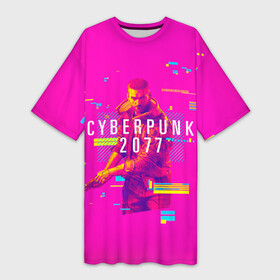 Платье-футболка 3D с принтом Cyberpunk 2077 в Курске,  |  | cyberpunk 2077 | hacker | maelstrom | militech | quadra | samurai | sci fi | technology | trauma team | v | будущее | игра | иероглифы | киану ривз | кибер | киберпанк | киборг | киборги | корпорация | лого | милитек | панк | роботы | самурай | т