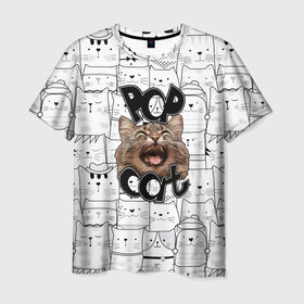 Мужская футболка 3D с принтом Pop Cat в Курске, 100% полиэфир | прямой крой, круглый вырез горловины, длина до линии бедер | pop cat | wide mouthed popping cat | арты | буп | мемы