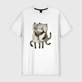 Мужская футболка хлопок Slim с принтом Парочка в Курске, 92% хлопок, 8% лайкра | приталенный силуэт, круглый вырез ворота, длина до линии бедра, короткий рукав | влюбленные | котики | кошки | любовь | полосатый