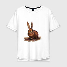 Мужская футболка хлопок Oversize с принтом Лесной в Курске, 100% хлопок | свободный крой, круглый ворот, “спинка” длиннее передней части | зайка | заяц | пасха | ушастый