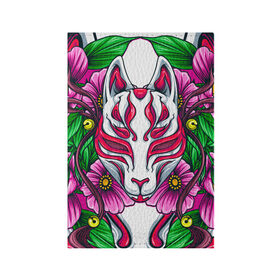 Обложка для паспорта матовая кожа с принтом Японский демон в Курске, натуральная матовая кожа | размер 19,3 х 13,7 см; прозрачные пластиковые крепления | demon | fox | japanese | mask | арт | голова | демон | маска | монстр | рисунок | цветы | японский