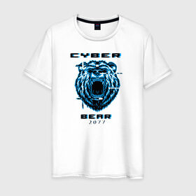 Мужская футболка хлопок с принтом CYBER BEAR 2077 в Курске, 100% хлопок | прямой крой, круглый вырез горловины, длина до линии бедер, слегка спущенное плечо. | cyberpunk 2077 | hacker | maelstrom | militech | quadra | samurai | technology | trauma team | v | будущее | игра | иероглифы | киану ривз | кибер | киберпанк | киборг | киборги | корпорация | лого | медведь | милитек | мишка | панк | роботы | са