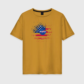 Женская футболка хлопок Oversize с принтом NASA в Курске, 100% хлопок | свободный крой, круглый ворот, спущенный рукав, длина до линии бедер
 | administration | aeronautics | nasa | national | space | тrdnasa
