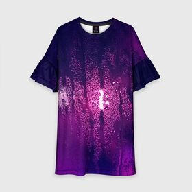 Детское платье 3D с принтом стекло дождь фиолетовый в Курске, 100% полиэстер | прямой силуэт, чуть расширенный к низу. Круглая горловина, на рукавах — воланы | Тематика изображения на принте: влажный | дождь | запотевшее | капли | лиловый | магия | мистика | мокрый | ночь | потеки | роса | свет | стекло | текстура | фиолетовый | чернильный