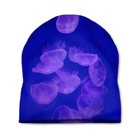 Шапка 3D с принтом Медузы в синей глубине в Курске, 100% полиэстер | универсальный размер, печать по всей поверхности изделия | аквариум | животные | медузы | морские жители | рыбы