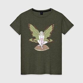 Женская футболка хлопок с принтом Fairy Фея в Курске, 100% хлопок | прямой крой, круглый вырез горловины, длина до линии бедер, слегка спущенное плечо | волшебство | крылья | магия | сказочные существа | феи