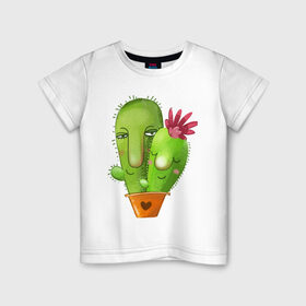 Детская футболка хлопок с принтом Кактус в Курске, 100% хлопок | круглый вырез горловины, полуприлегающий силуэт, длина до линии бедер | горшок | кактусик | любовьцветы | парочка