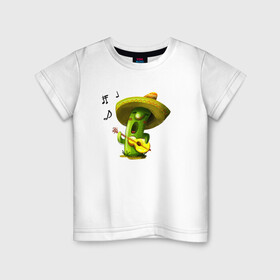 Детская футболка хлопок с принтом Кактус в Курске, 100% хлопок | круглый вырез горловины, полуприлегающий силуэт, длина до линии бедер | Тематика изображения на принте: гитара | горшок | кактусик | песня | цветы