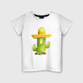 Детская футболка хлопок с принтом Кактус в Курске, 100% хлопок | круглый вырез горловины, полуприлегающий силуэт, длина до линии бедер | горшок | кактусик | мексиканец | цветы | шляпа