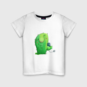 Детская футболка хлопок с принтом Кактус в Курске, 100% хлопок | круглый вырез горловины, полуприлегающий силуэт, длина до линии бедер | what | горшок | кактусик | цветы | чего | чее