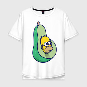 Мужская футболка хлопок Oversize с принтом Гомер авокадо в Курске, 100% хлопок | свободный крой, круглый ворот, “спинка” длиннее передней части | авокадо | гомер | гомер авокадо | гомер симпсон | еда | пища | популярные иллюстрации | симсоны