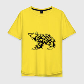 Мужская футболка хлопок Oversize с принтом Скандинавский медведь чёрный в Курске, 100% хлопок | свободный крой, круглый ворот, “спинка” длиннее передней части | вязь | животные | медведь | скандинавский | тату | татуировка | узор | чёрный