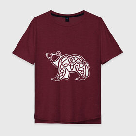 Мужская футболка хлопок Oversize с принтом Скандинавский медведь белый в Курске, 100% хлопок | свободный крой, круглый ворот, “спинка” длиннее передней части | белый | вязь | животные | медведь | скандинавский | тату | татуировка | узор