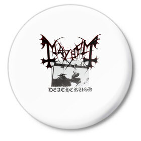 Значок с принтом Mayhem в Курске,  металл | круглая форма, металлическая застежка в виде булавки | black | mayhem | metal | music | rock | skull | блэк | гитара | группа | метал | музыка | рок | череп | электрогитара