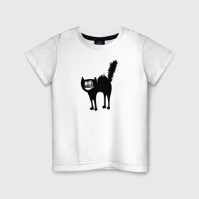 Детская футболка хлопок с принтом Забавный Кот в Курске, 100% хлопок | круглый вырез горловины, полуприлегающий силуэт, длина до линии бедер | animals | beast | eyes | глаза | животные | забавный | звери | зубы | кот | котенок | кошка | прикол | пушистый | смешной | черный
