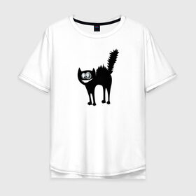 Мужская футболка хлопок Oversize с принтом Забавный Кот в Курске, 100% хлопок | свободный крой, круглый ворот, “спинка” длиннее передней части | animals | beast | eyes | глаза | животные | забавный | звери | зубы | кот | котенок | кошка | прикол | пушистый | смешной | черный