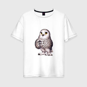 Женская футболка хлопок Oversize с принтом мудрая сова в Курске, 100% хлопок | свободный крой, круглый ворот, спущенный рукав, длина до линии бедер
 | знания | крылья | мудрая | мудрость | птица | птичка | сова | совенок | совушка | сыч | филин | философ | хитрая