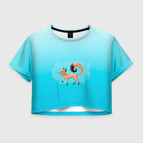 Женская футболка Crop-top 3D с принтом гуляющий лисенок в Курске, 100% полиэстер | круглая горловина, длина футболки до линии талии, рукава с отворотами | арт | животное | лис | лиса | лисичка | мило | прогулка | рисунок | свобода | хвост | хвост колечком | шаги