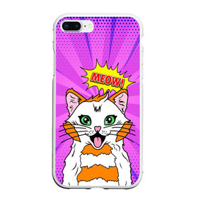 Чехол для iPhone 7Plus/8 Plus матовый с принтом Meow Pop Art Cat в Курске, Силикон | Область печати: задняя сторона чехла, без боковых панелей | Тематика изображения на принте: comics | kitty | meow | pop art | pop cat | retro | арт | белый кот | взгляд | глаза | голова кота | животные | киска | комикс | кот | кошак | кошечка | мем | мультяшный | мур мур | мяу | поп арт | прикол | пушистик | ретро