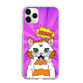 Чехол для iPhone 11 Pro матовый с принтом Meow Pop Art Cat в Курске, Силикон |  | Тематика изображения на принте: comics | kitty | meow | pop art | pop cat | retro | арт | белый кот | взгляд | глаза | голова кота | животные | киска | комикс | кот | кошак | кошечка | мем | мультяшный | мур мур | мяу | поп арт | прикол | пушистик | ретро