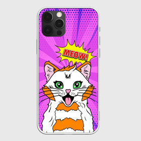 Чехол для iPhone 12 Pro с принтом Meow Pop Art Cat в Курске, силикон | область печати: задняя сторона чехла, без боковых панелей | comics | kitty | meow | pop art | pop cat | retro | арт | белый кот | взгляд | глаза | голова кота | животные | киска | комикс | кот | кошак | кошечка | мем | мультяшный | мур мур | мяу | поп арт | прикол | пушистик | ретро