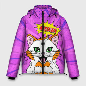Мужская зимняя куртка 3D с принтом Meow Pop Art Cat в Курске, верх — 100% полиэстер; подкладка — 100% полиэстер; утеплитель — 100% полиэстер | длина ниже бедра, свободный силуэт Оверсайз. Есть воротник-стойка, отстегивающийся капюшон и ветрозащитная планка. 

Боковые карманы с листочкой на кнопках и внутренний карман на молнии. | comics | kitty | meow | pop art | pop cat | retro | арт | белый кот | взгляд | глаза | голова кота | животные | киска | комикс | кот | кошак | кошечка | мем | мультяшный | мур мур | мяу | поп арт | прикол | пушистик | ретро