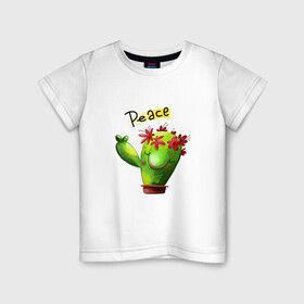 Детская футболка хлопок с принтом кактус в Курске, 100% хлопок | круглый вырез горловины, полуприлегающий силуэт, длина до линии бедер | what | горшок | кактусик | цветы | чего | чее