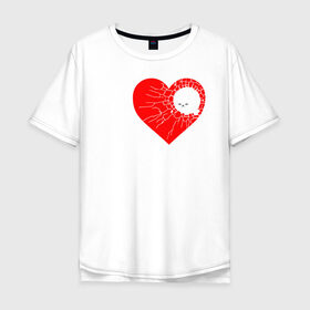 Мужская футболка хлопок Oversize с принтом Broken heart with cat в Курске, 100% хлопок | свободный крой, круглый ворот, “спинка” длиннее передней части | cat | heart | humor | valenday | валентина | валентинка | кошка | сердце | юмор