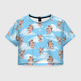 Женская футболка Crop-top 3D с принтом Амурчики стреляют в Курске, 100% полиэстер | круглая горловина, длина футболки до линии талии, рукава с отворотами | ак 47 | амур | ангел | любовь | небо | облака | ренессанс