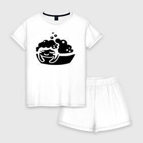 Женская пижама с шортиками хлопок с принтом Водолей в Курске, 100% хлопок | футболка прямого кроя, шорты свободные с широкой мягкой резинкой | aquarius | zodiac signs | водолей | знаки зодиака | чёрный рисунок
