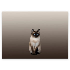 Поздравительная открытка с принтом Сиамский кот голубые глаза в Курске, 100% бумага | плотность бумаги 280 г/м2, матовая, на обратной стороне линовка и место для марки
 | Тематика изображения на принте: арт | бежевый | градиент | киса | коричневый | кот | котейка | котенок | котик | котэ | кошка | реализм | сиамец | сиамский